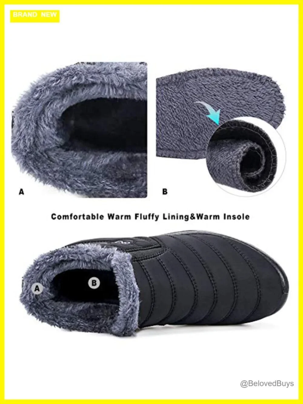 Women's Ankle Snow Boots Waterproof Faux Fur Lined Slip On